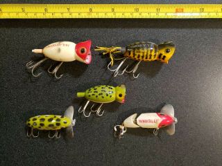 (5) Fred Arbogast Hula Popper & Jitterbug Bug Eyed Fishing Lures