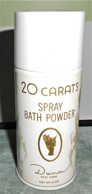 Rare Dana 20 Carats Spray Bath Powder Collectible Vanity 8oz Canister Htf