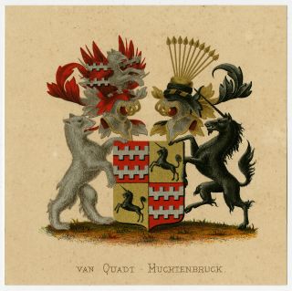 Antique Print - Heraldry - Coat Of Arms - Van Quadt Huchtenbruck - Wenning - Rietstap - 1883