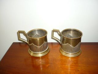 Two 1920 ' s Russian Empire silver brass tea - glass holders Warszawie Plewkiewicz 2
