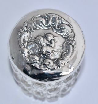 1901 Levi & Salaman Sterling Silver & Cut Glass Lidded Vanity Jar - Angel Lid 2