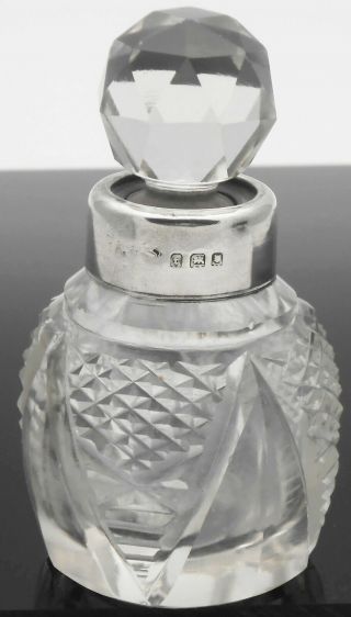 Cut Glass & Sterling Silver Small Smelling Salts Scent Bottle - London 1921