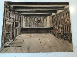 Vintage Pen And Ink Art Drawing English Church? 13” By 10 1/2”