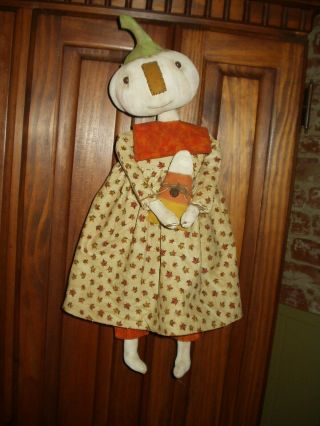 Primitive Fall/halloween Pumpkin Doll And Her Candy Corn