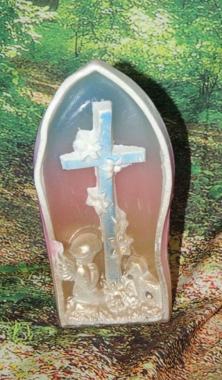 Rare Vintage 5 " Religious Easter Gurley Candle - Cross W Angel & Lamb