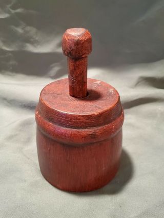 Antique Large Old Wooden Butter Mold Swan Stamp Primitive Early Print Red Paint