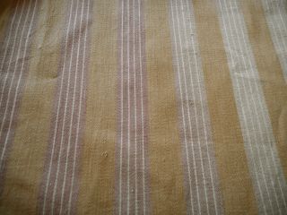 Antique French Wide Stripe Primitive Rustic Cotton Ticking Fabric Lavender Tan