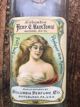 Rare Antique Columbia Hair Tonic Pittsburgh Pa Perfume Barber Bottle
