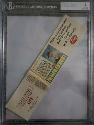 1962 Post Cereal Panel W/ Mickey Mantle & Roger Maris Beckett 3.  0 Rare Card Sub.