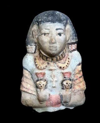 Hieroglyphic Mask Ancient Egyptian Antique Queen Coffin Sculpture Very Rare Bead