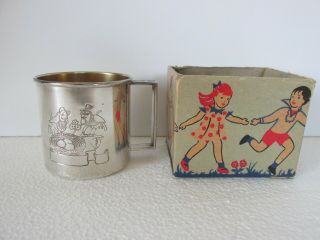 Vintage 1881 Rogers Silver Plate Baby Cup Birds Box
