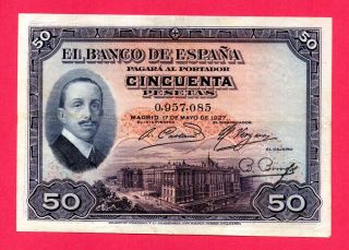 Spain Banknote 50 Pesetas 1927 No Serial Vf - Rare