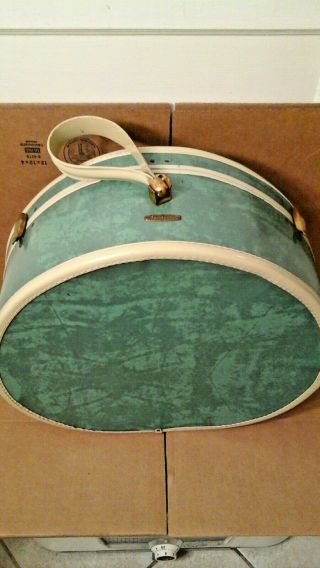 Vtg Samsonite Round Oval Train Case Luggage - - Rare Turquoise.  Samsonite Train Usa