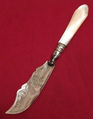 Antique Sterling Silver Butter Knife,  Mother Of Pearl Handle,  Birmingham 1864