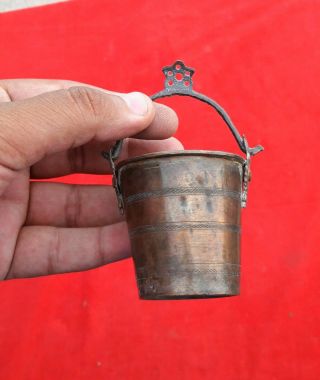 1900s Antique Hand Carved Small Brass Bucket For Doll House