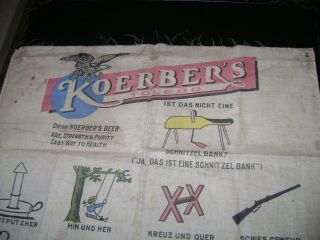 Koerber ' s Beer Advertising cloth sign 1920 ' s VERY RARE Toledo GERMAN AMERICANA 2