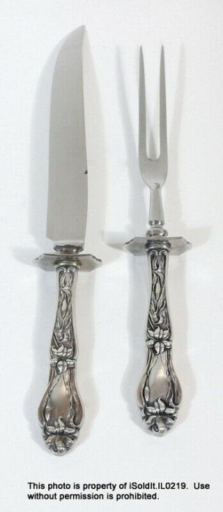 2 - Pc Carving Knife & Fork Set Sterling Silver Frank Whiting Lily - Floral Pattern