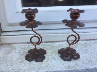 Antique Arts And Crafts Copper Candle Sticks
