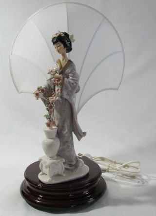Rare Giuseppe Armani Oriental Geisha Arranging Flowers Figurine Fan Lamp