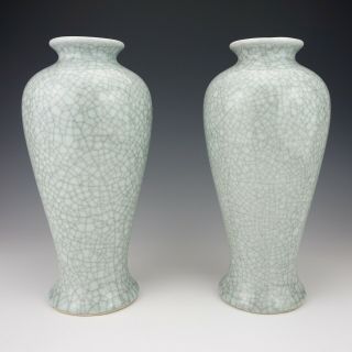 Vintage Chinese Porcelain - Celadon Crackle Glazed Vases