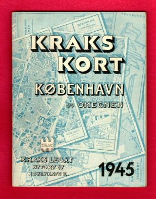 1945 Wwii Copenhagen & Areas Denmark Map Book Kobenhavn Kraks Kort Color Rare