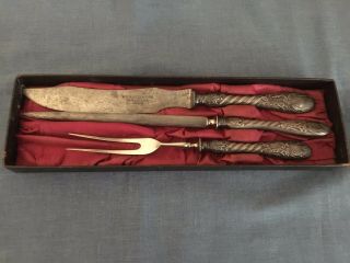 Very Rare Vintage W.  H.  Morley & Sons Clover Carving Set 1728