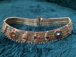 Antique Silver Plated Indian Jewelled Burlesque Belly Dancing Bells Anklet (2)