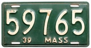 Massachusetts 1939 5 - Digit Shorty License Plate,  59765,  Antique,  Garage Sign