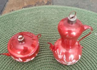 Set of Two Antique Vintage Glass Teapot Christmas Ornaments 2