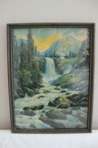 Vintage R.  Atkinson Fox (?) Framed Print Rocky River / Waterfall (13 X 10 ")