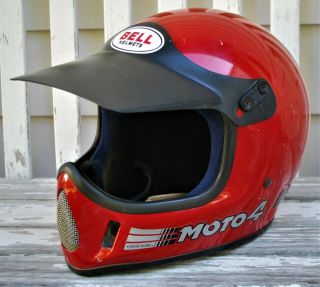 Vintage 1980 Bell Moto 4 Force Flow Helmet Size 7 3/8 Or 59 Red