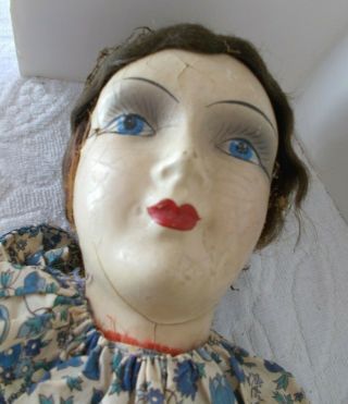 Vintage Boudoir Bed Doll - Composition Head & Neck / Cloth Body - 27 " W/ Dress