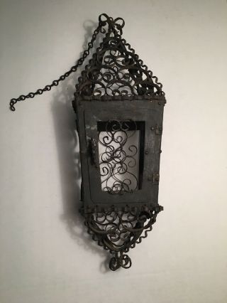 Vintage Spanish Revival Gothic Hanging Lantern Cage