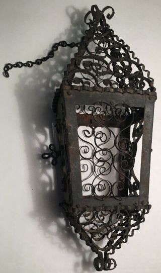 Vintage Spanish Revival Gothic Hanging Lantern Cage 2