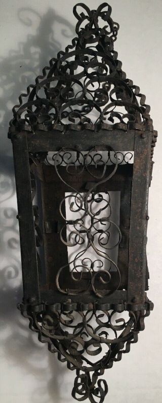 Vintage Spanish Revival Gothic Hanging Lantern Cage 3