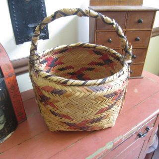 Large Antique Choctaw Hand Woven Basket Basket,  Vivid Fall Colors,  Good Design