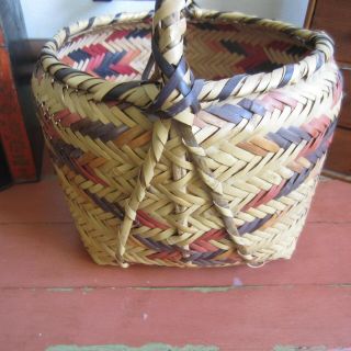 large antique choctaw hand woven basket basket,  vivid fall colors,  good design 3