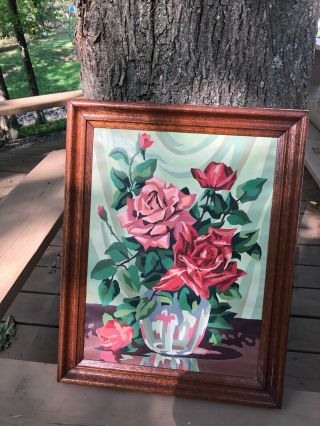 Vintage Framed Paint By Number Picture Of Roses