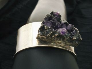 Bracelet Bangle Silver Plate And Amethyst Geode By A D Design Of Denmark Rare