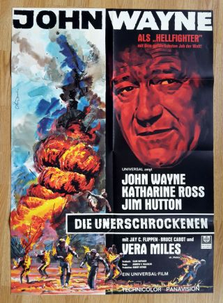 John Wayne Rare German 1 - Sheet Poster 1968 Hellfighters Red Adair Katherine Ross