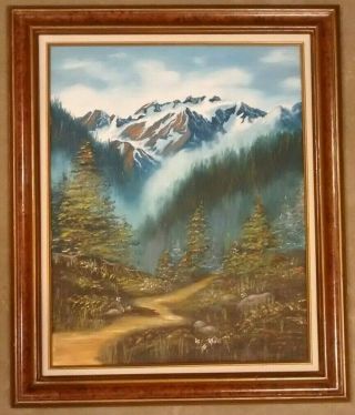 Vintage Phyllis Johnson Signed " Mountain " Landscape Oil Painting Framed 25 X 21