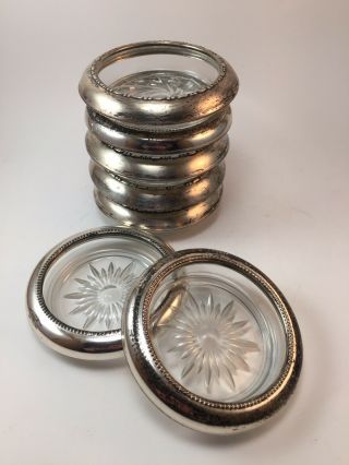 7 Vintage Frank M Whiting & Co Crystal & Sterling Silver Coasters