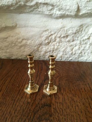 2 Very Small Vintage Antique Solid Brass Candlesticks,  Candle Holders