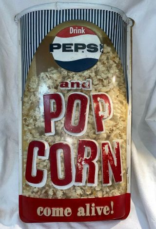 Rare Vintage Pepsi - Cola Movie Theater Popcorn Advertising Display Real Popcorn