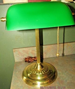 Vintage Bankers 14 " Brass Desk Lamp All C - Photo 