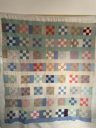 Vintage Quilt Top,  Nine - Patch,  1930s - 40s ?,  Great Fabrics