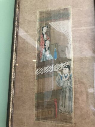 Antique Chinese Small Painting on Silk Two Sisters Figures Framed 2