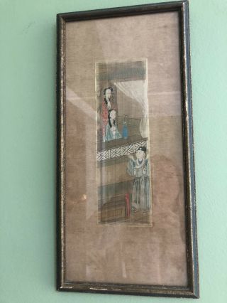 Antique Chinese Small Painting on Silk Two Sisters Figures Framed 3