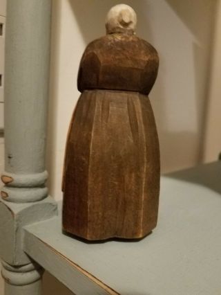 Vtg Hand - Carved Wooden Wood Figure Old Woman Lady in Apron German Folk Art 2