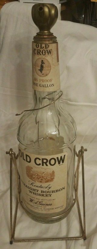 Rare Vintage Old Crow Whiskey Bar Back Wire Framed Swivel Bottle Display Gallon
